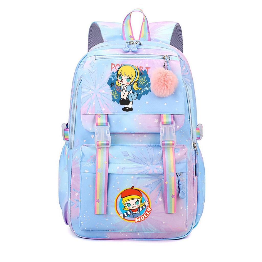 Nova mochila pequena e fofa com estampa de desenho animado da Molly, fresca, de grande capacidade, bolsa escolar