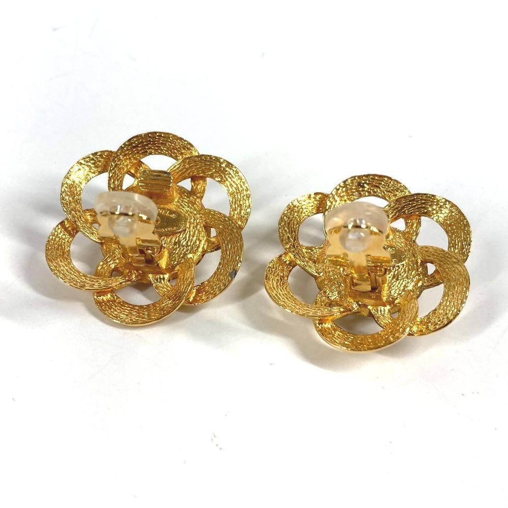 CHANEL vintage Faux Pearl Flower Accessories Earrings Metal Gold