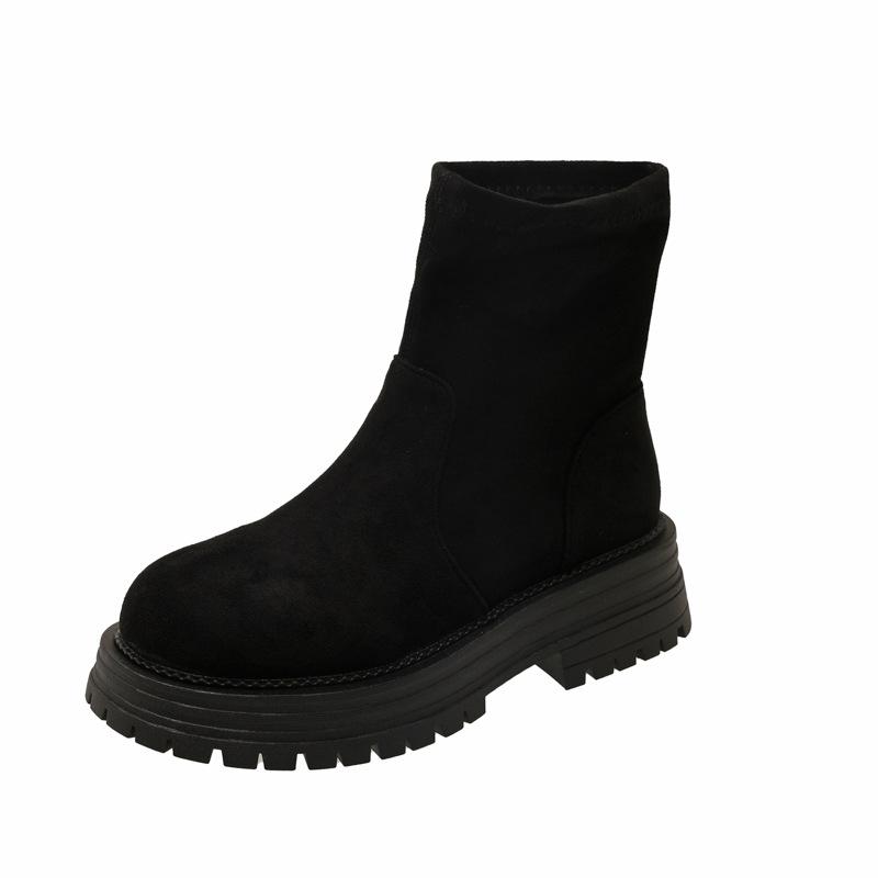 

Оригинальные осенне-зимние ботинки Мартина на толстой подошве на одном педале, эластичные, на толстом каблуке, кожаные полусапожки на низком каблуке, тонкие женские ботинки 42 чёрный