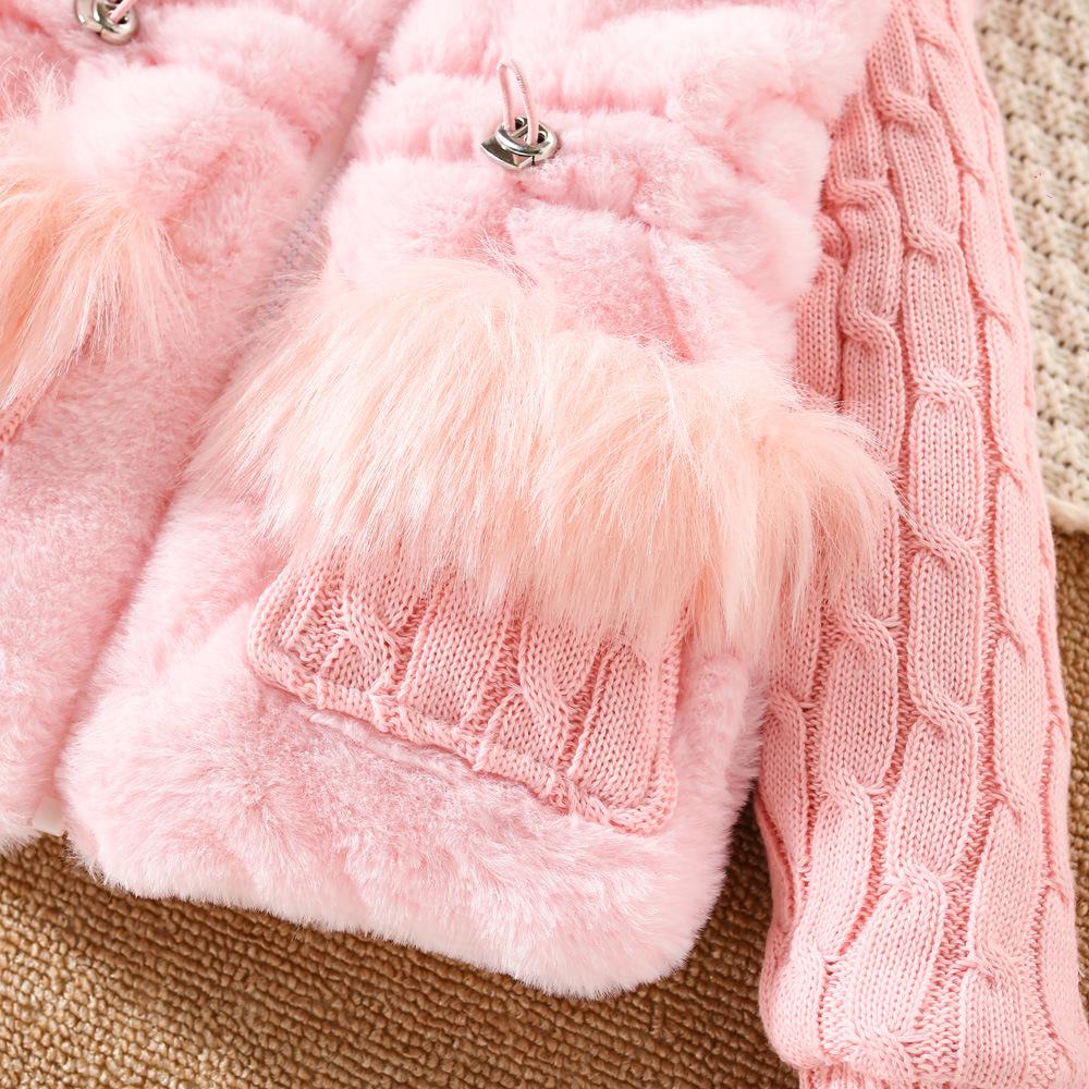 Girls' Winter Cotton-Padded Coat - Thickened Long Sleeve Fuzz Sweater