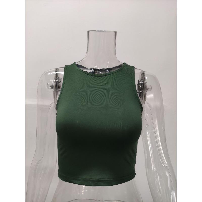 Summer Women's Vest Solid Colour Sleeveless Round Neck Work Vest Top