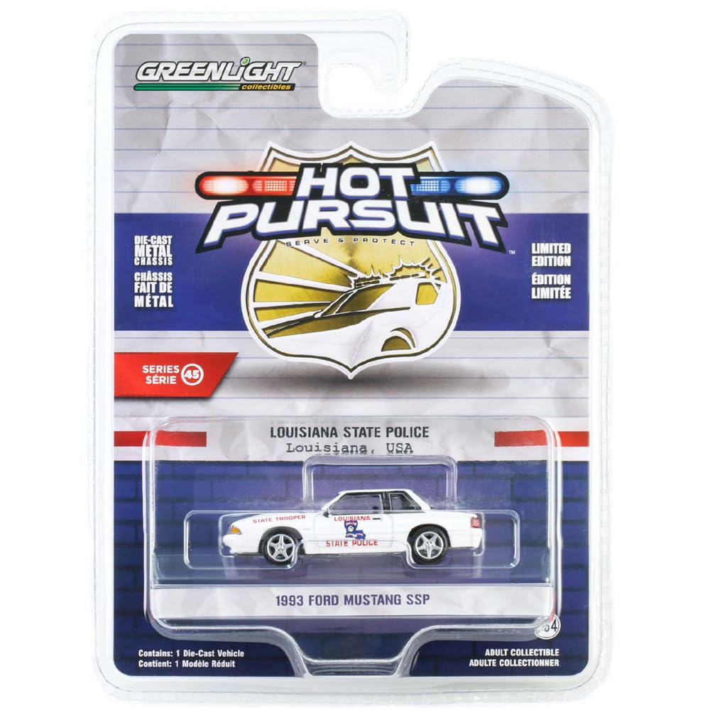 GREENLIGHT Масштаб 1:64 Серия Hot Pursuit 45-1993 Ford Mustang SSP - Полиция штата Луизиана