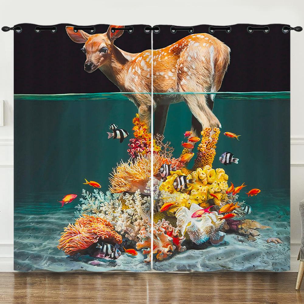 Curtain Cartoon Animal 3D Digital Printing Blackout Curtain Punching