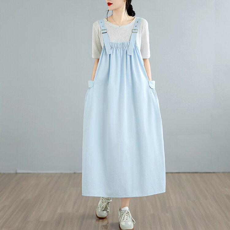 Sleek Summer Korean-Style Plus-Size Spaghetti Strap Overalls Dress
