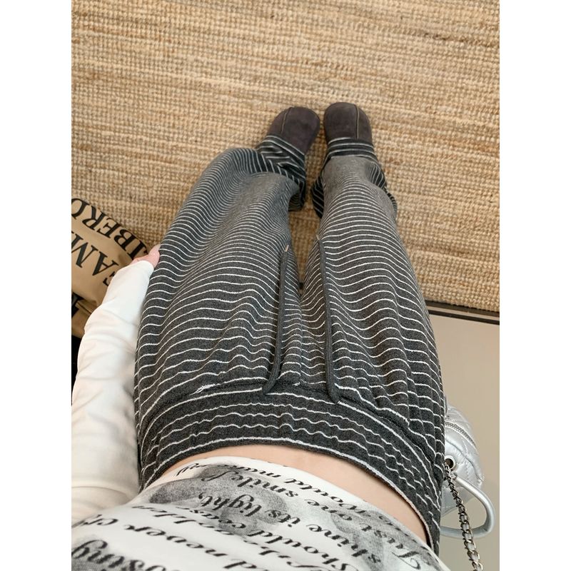 Stripe Pants Idle Style Drape Straight Casual Pants Women Autumn Versatile Loose Slimming Wide-Leg Pants Mop Pants