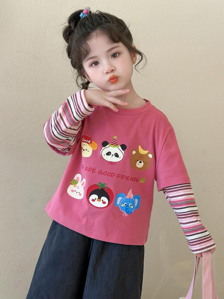 2025 Dziewczęca Wiosenno-Jesienna Koszulka z Długim Rękawem Udająca Dwuczęściową