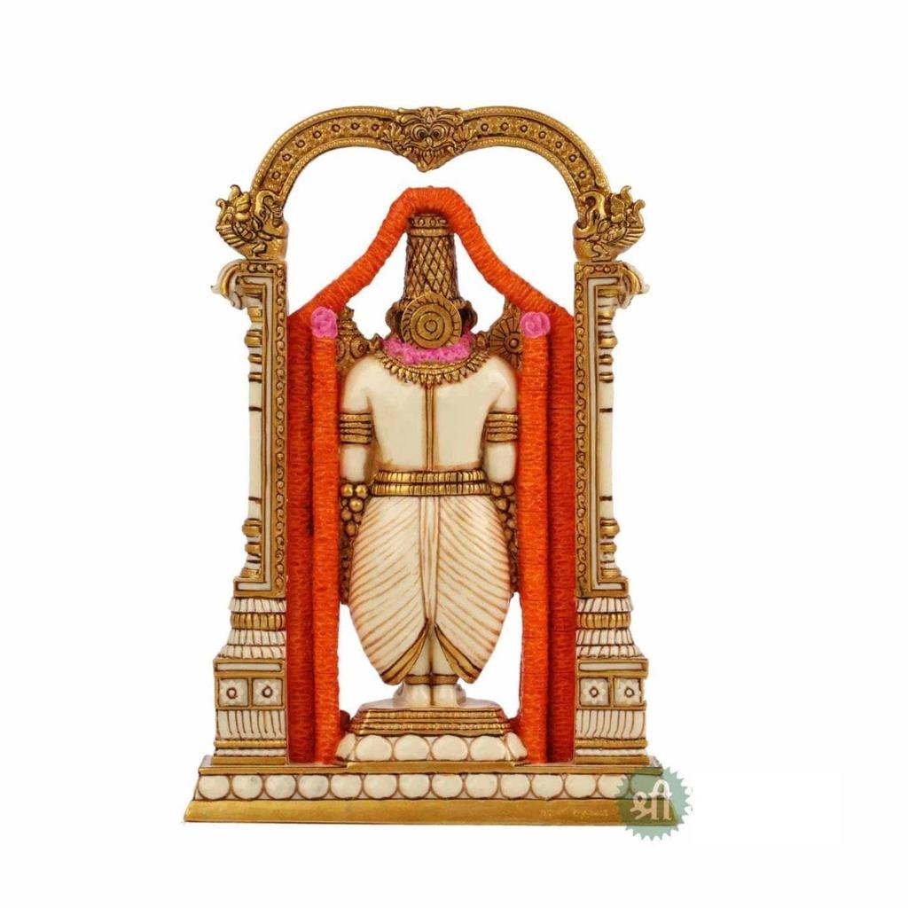 8" Tirupati Balaji Fine Painting Idol Decorative Showpiece Handcrafted Balaji Murti for Home Office and Gifting Purpose Sculpture, Golden, Pack of 1