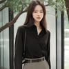 Minimalist Shirt for Women In Spring Autumn, Polo Collar Lazy Style Professional Versatile OL Commuting Solid Color Shirt Blouses & Shirts