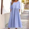 Women's Round Neck Short Sleeve Loose Casual Long Retro Dress