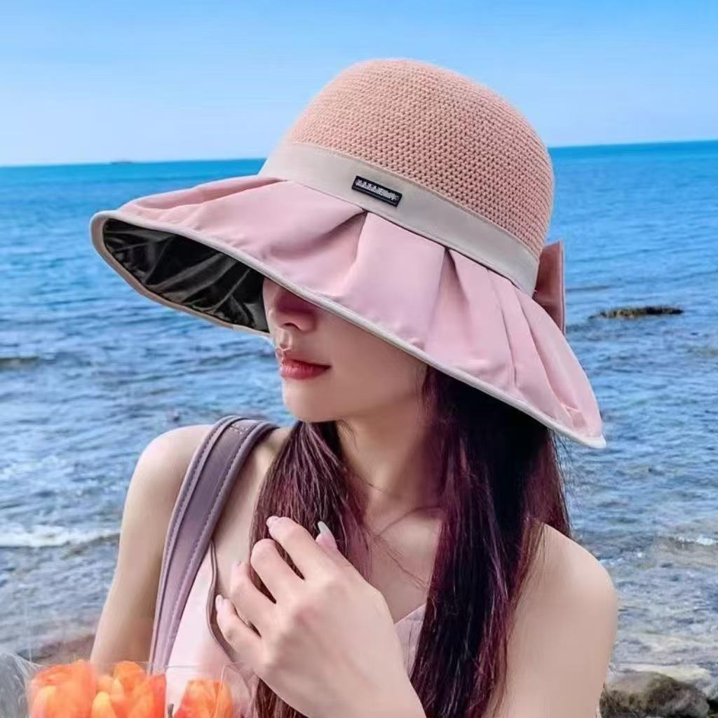 Hat sun hat sunscreen travel bucket hat sunshade face shade summer ultraviolet sun hat bow brim