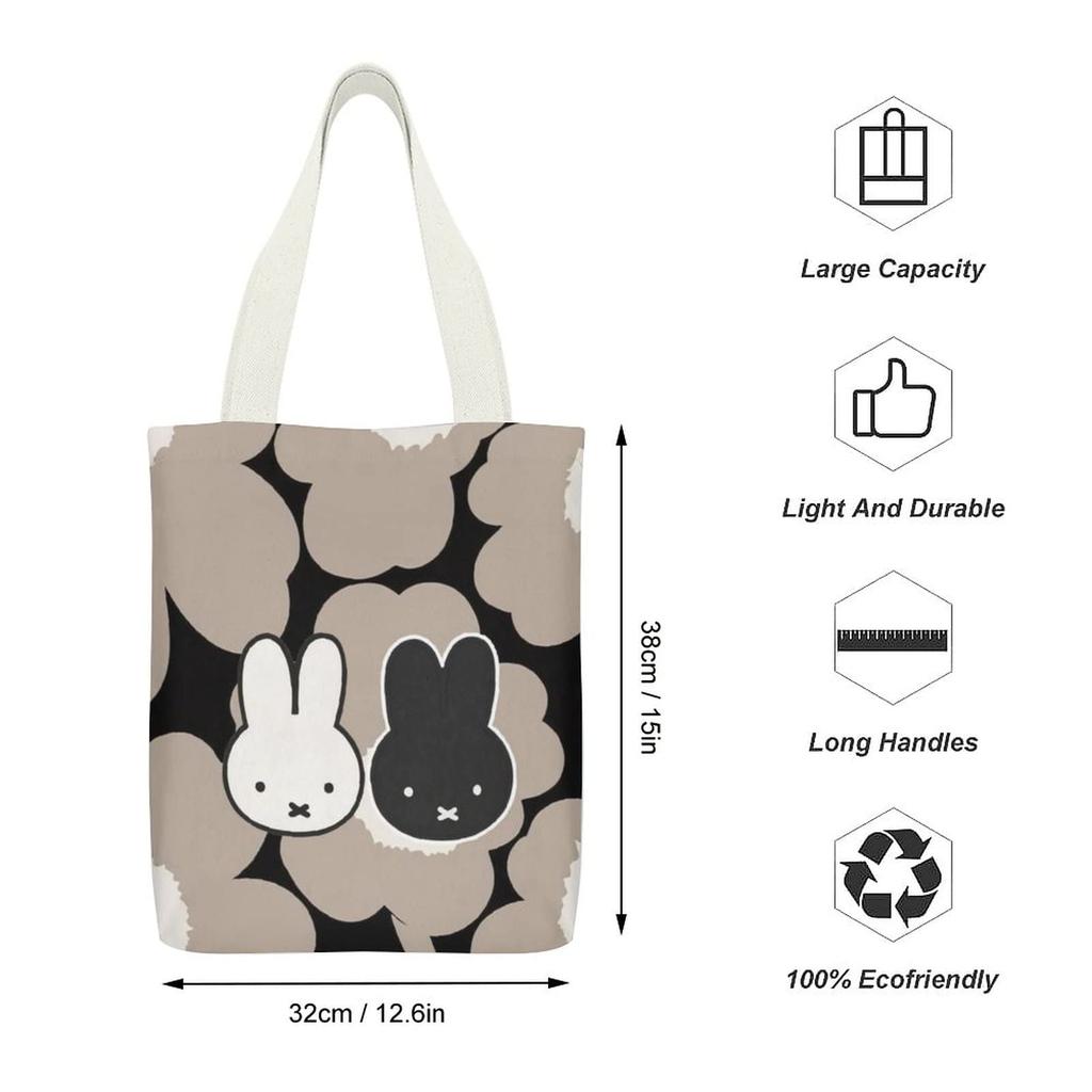 Miffy Tote Bag A4 Canvas Bag Shopping Bag Shoulder Bag Carrying Bag Large Capacity Canvas Convenience Store Bag with Pocket for Commuting to Work or