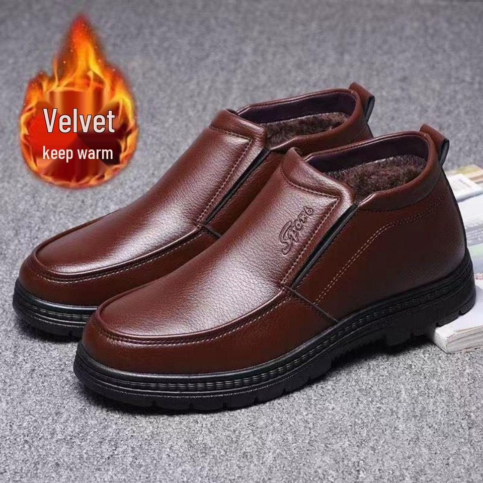 Men's Winter High-Top Cotton Boots: Warm Velvet-Lined Casual Shoes for Middle-Aged and Elderly.