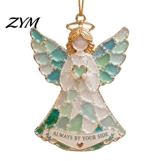 Coastal Style Holiday Decor 2Pcs Sea Glass Christmas Ornament, Seaglass Heart Bird Angel Tree Star Party Decoration Snowman Pendant, Handmade