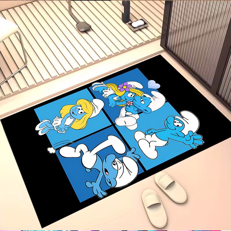 Blue Smurfs Print Rug, Washable Floor Carpet, For Entryway Dorm Laundry Room Office Study, Home Decor Birthday Christmas Gift