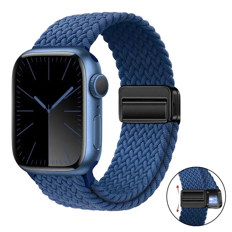 Magnetic Braided Loop Strap For Apple Watch Band 45mm 41mm 44mm 42mm 46mm Ultra 3 49mm Nylon Bracelet iWatch 11 10 9 8 7 6 5 SE