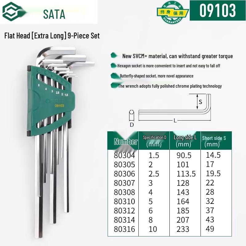 SATA Extra Long Hex & Torx Wrench Set with Ball & Flat Heads
