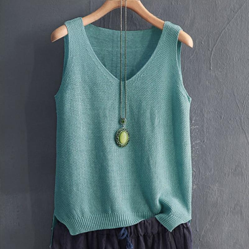 Summer Women Tops Sleeveless Knitted Tank Top Women Pullovers Casual V-Neck Knit Vest Tops for Women Clothes J05