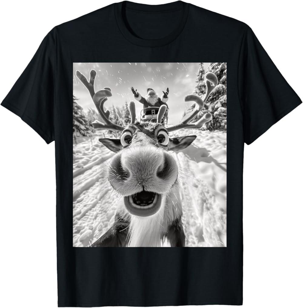 Funny Reindeer Selfie Christmas T-Shirt XXL