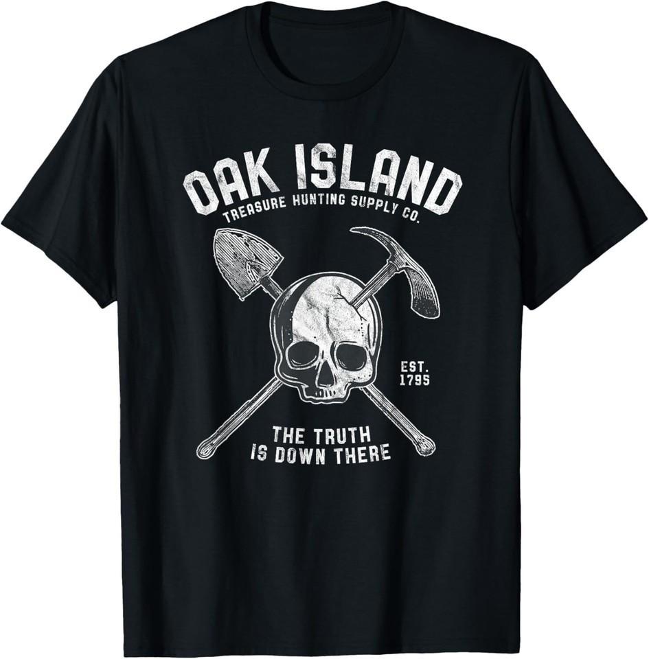 Oak Island Vintage Skull Templar Treasure Hunting Unisex Black Shirt S-5XL Q3512 M