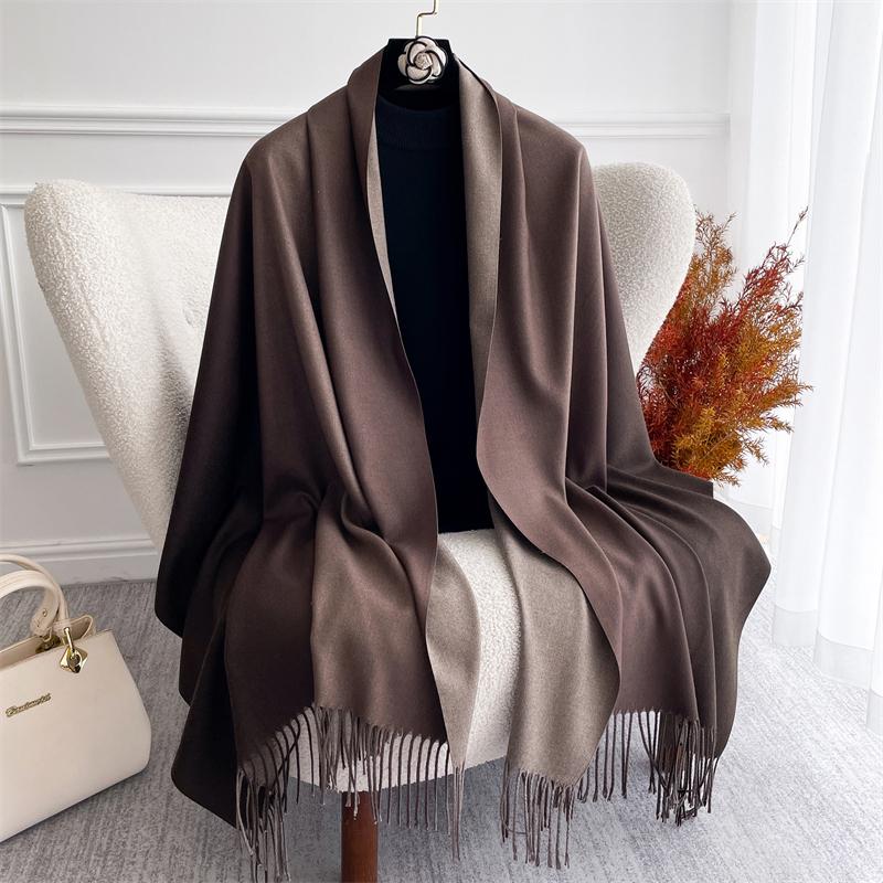 Fashion Solid Cashmere Warm Scarf for Women New Design Pashmina Winter Double Color Shawl Wraps Bufanda Tassel Blanket Poncho