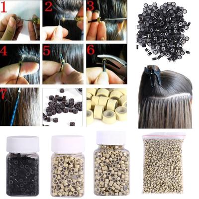 1000 Peças 12 Tipos 4MM Presilha de Cabelo Anel de Silicone Forrado Peruca Extensão de Cabelo Elo Micro Anéis Argolas de Laço Ferramentas