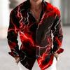 Camisa de Hombre Estilo Rayo Neón Botones Manga Larga para Vacaciones, Ropa Diaria Urbana, Camisa Estampada 3D de Verano