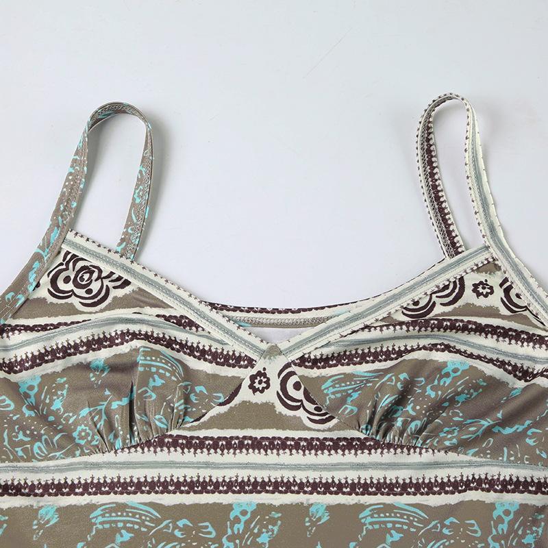 Tištěný V-výstřih Retro Spice Girls Sexy Bez zad Zeštíhlující pas Nika Svrchní nošení Podvazky