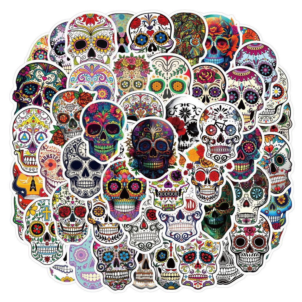 60-Day of the Dead Skull Graffiti Stickers: Waterproof Decals for Planners, Bottles, and Computers