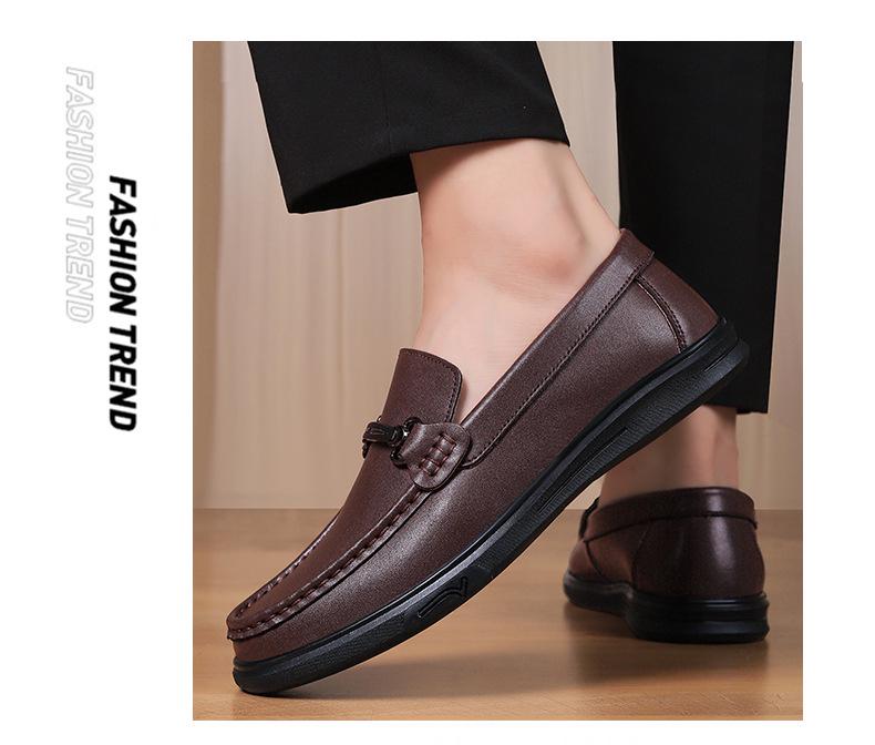 Men's Genuine Leather Loafers: Spring & Autumn British Style Slip-Ons, Business Casual, Rubber Sole, Large Size 47