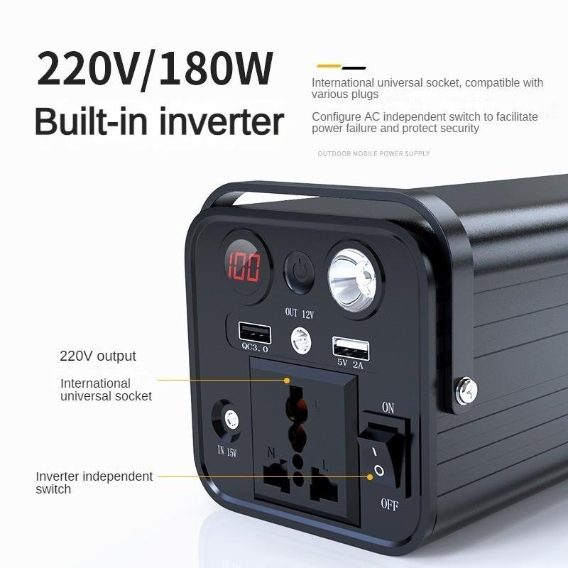 Sursă de alimentare mobilă de exterior 180W Baterie externă portabilă de mare capacitate Echipament de urgență pentru camping, standuri, pană de curent