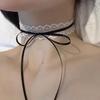 Lolita Weiß Schwarz Spitze Schleife Choker Halskette für Damen Mode Doppellagig Lange Verstellbare Kette Halskette Y2K Schmuck Geschenke