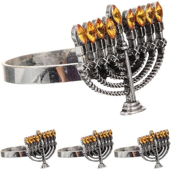 Amosfun 4pcs Menorah Napkin Rings Alloy Napkin Holders for Hanukkah Table Decorations Elegant Buckles for Holiday Dinners Parties and Special