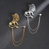 Retro Fashion Lapel Pin - Lion Hanging Chain Brooch Suit Pin Accessory