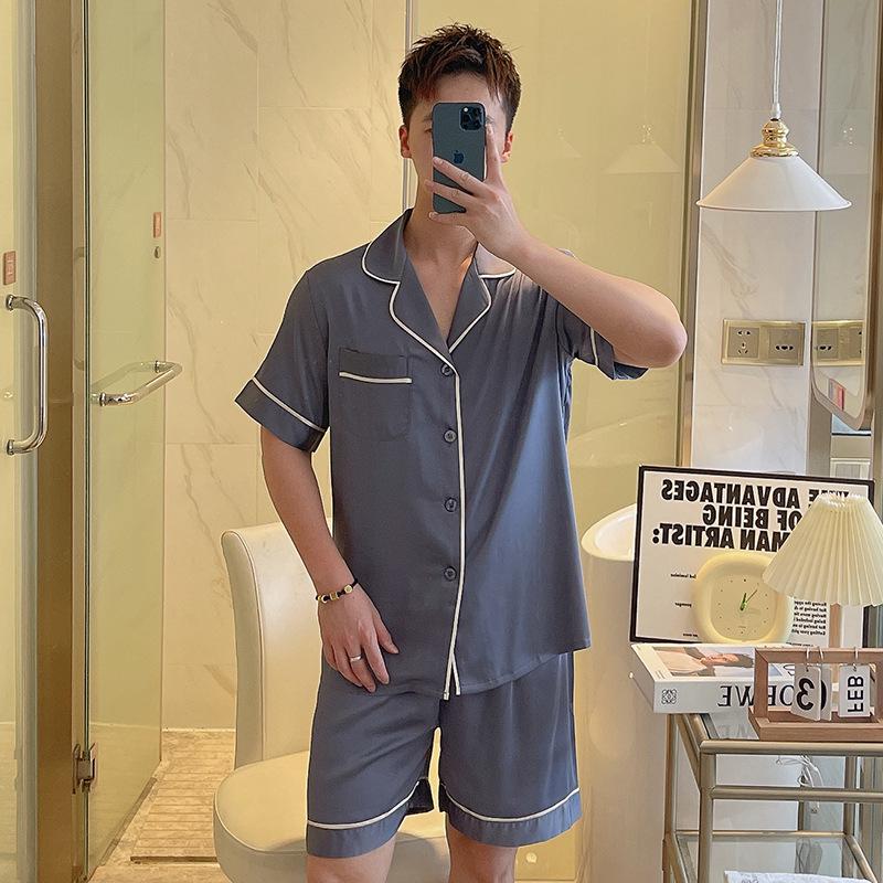 Men's Ice Silk Luxury Shorts & Short Sleeve Set - Korean Style for Teen Boys