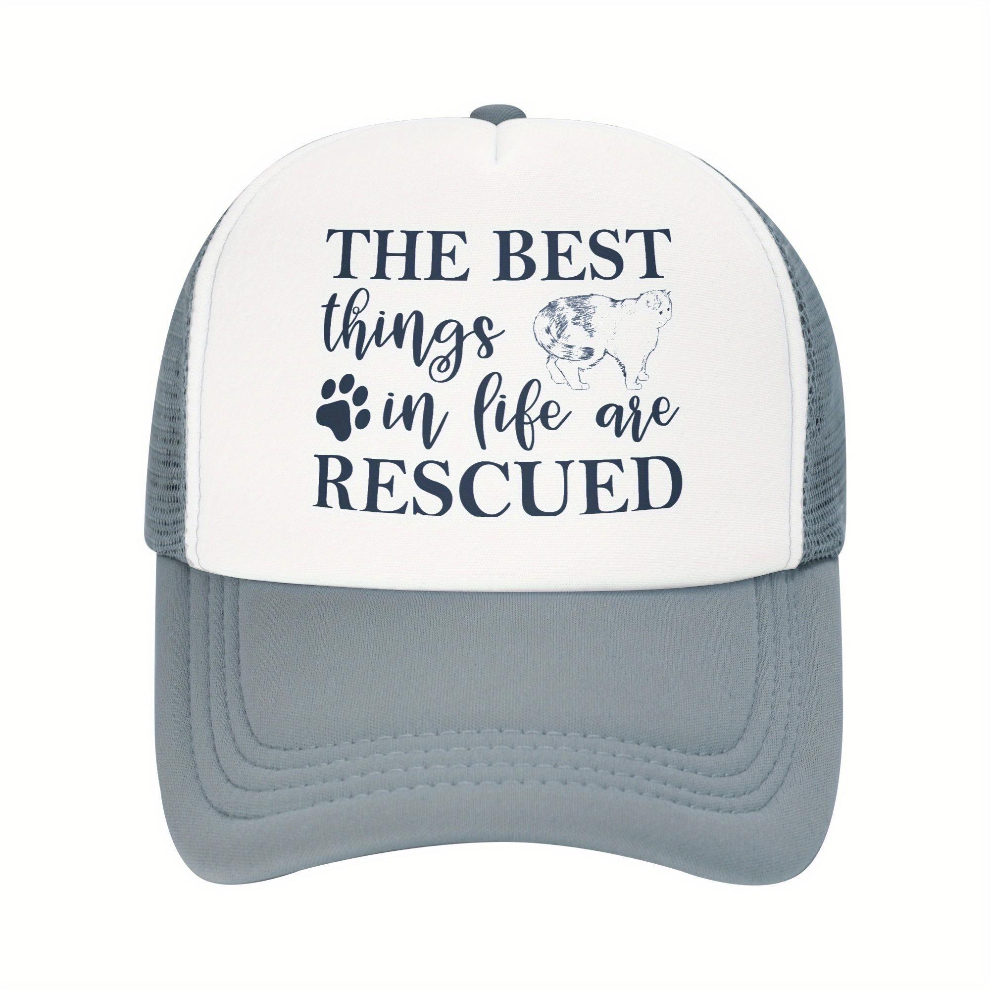 The Best Things In Life Are Rescued Trucker Hat Animal Lover Print Mesh Pet Adoption Baseball Cap One Size