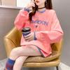 Cotton Sweatshirt Women Autumn Spring Large Size Loose Mid-Length Round Neck Sweatshirt Casual Versatile Long Sleeve Tops