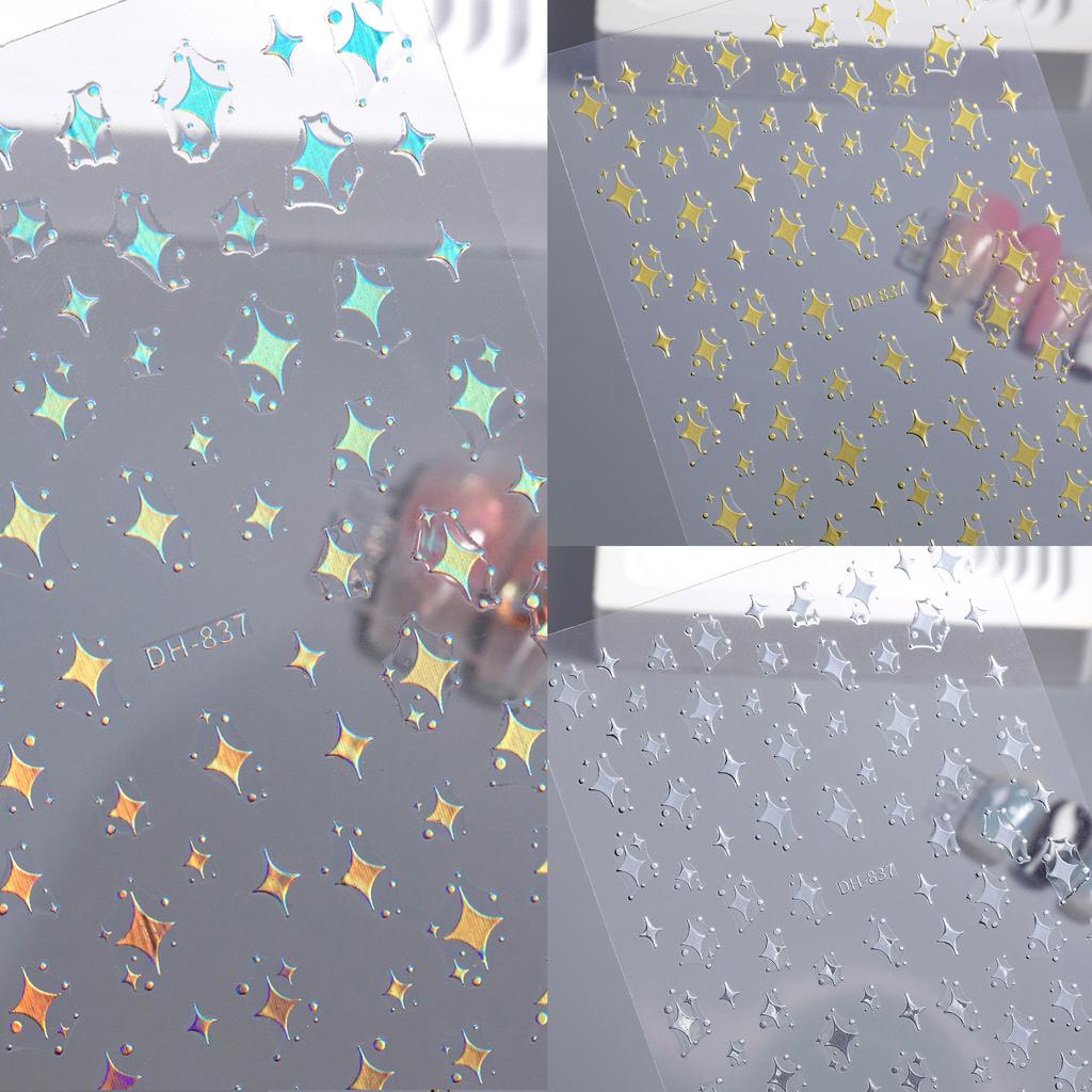 1/3/5Pcs Laser Gold Silver Star Stickers Cute Starburst Nail Art Decoration Stickers for Scrapbooking Journal Stationery