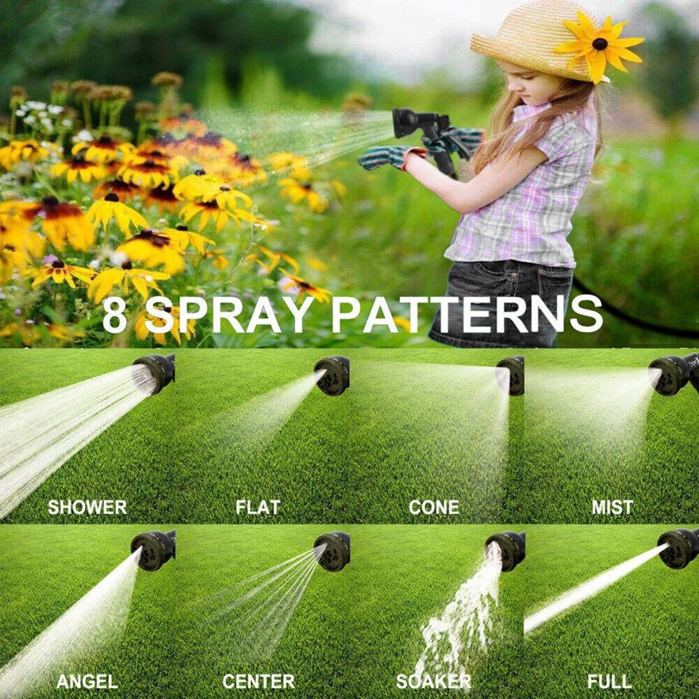 25-100FT Heavy Duty 8 Modes Expandable Garden Magic Hose Pipe Spray Gun Flexible Expanding Stretch Pipe