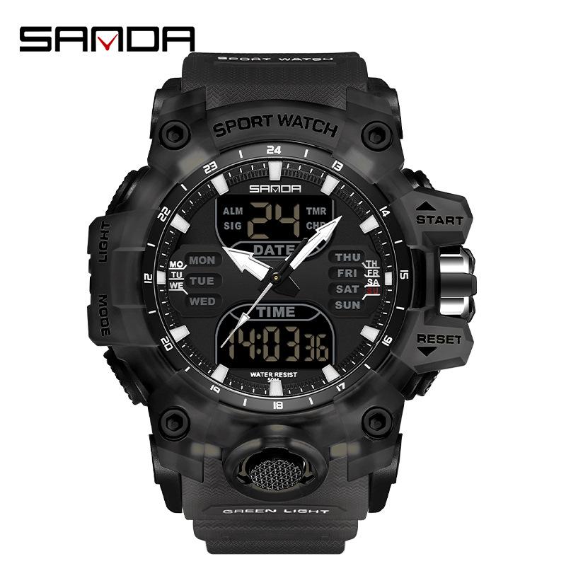 SANDA Women's Trendy LED Dual Display Waterproof Watch with Hourly Chime