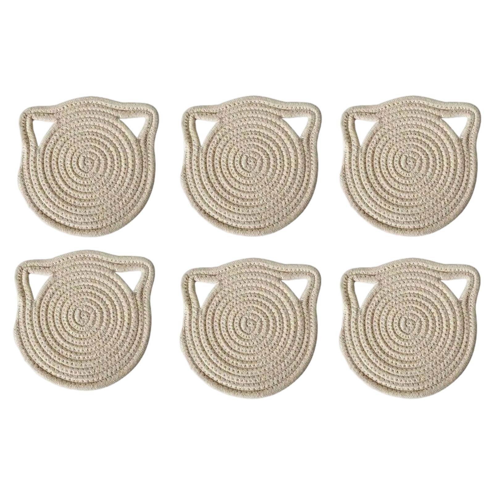 

6Pcs Heat Resistant Table Mats with Cute Cats Ear Design for Pot and Bowls Washable Fabric Braided Cotton Cup Coasters 7