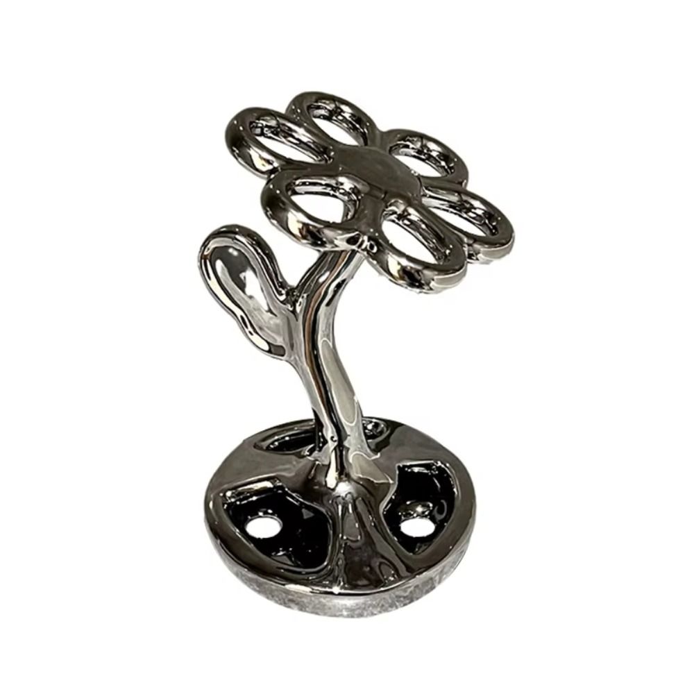 Ceramic Toothbrush Holder 6 Slots Flower Shaped Bathroom Storage Holder Easy To Clean Luxury Toothbrush Rack Bathroom Supplies argento
