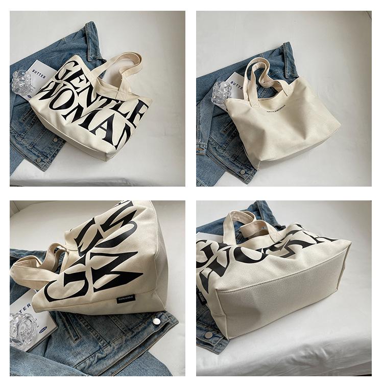 2023 Thai Gentlewoman Canvas Tote: New Letter Print Shoulder Bag