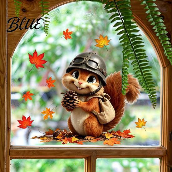 Easy to Apply Raccoon Animal Fall Stickers Window Glass Decals Cute Squirrel Decal Maple Leaf Outdoor Art Clings Autumn