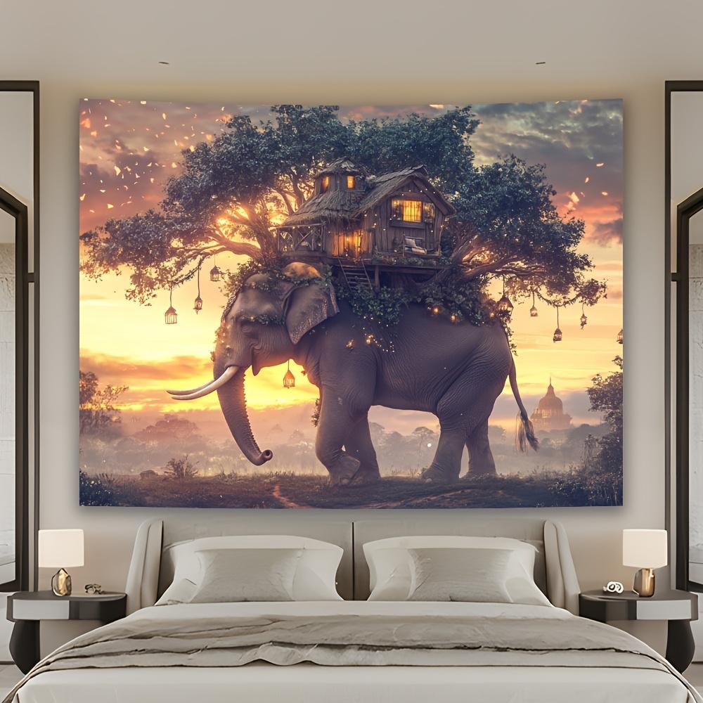 

Fantasy Elephant with Tree House Tapestry Perfect for Adding Magical and NatureInspired Style to Any Room Decor 74x94cm(29x37in)
