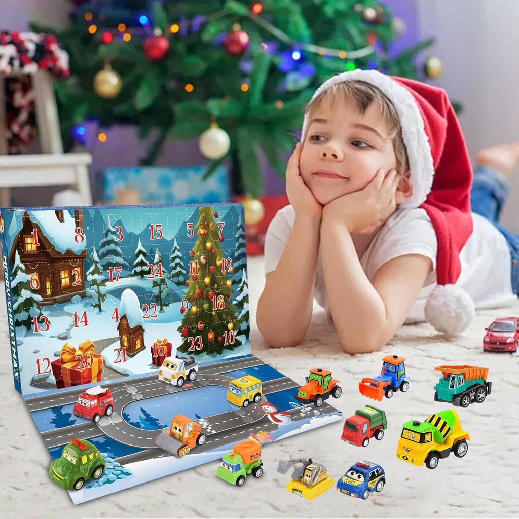 2025 Christmas Advent Calendar | 2025 Advent Calendar with Pull-Back Cars - Vehicle Model Toy Tabletop Ornament for Boys and Girls, Toddlers, Girls, K