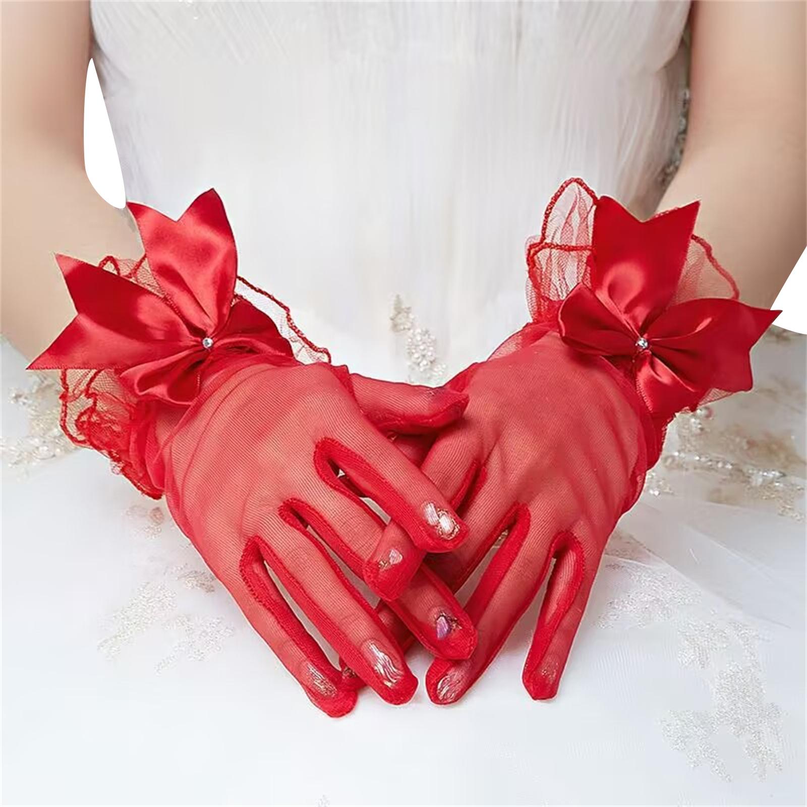 

Seethrough Bowknot Mesh Gloves for Evening Party Short Gloves Bridal Gloves Wedding Accessory Handwear for Special Event 1 красный