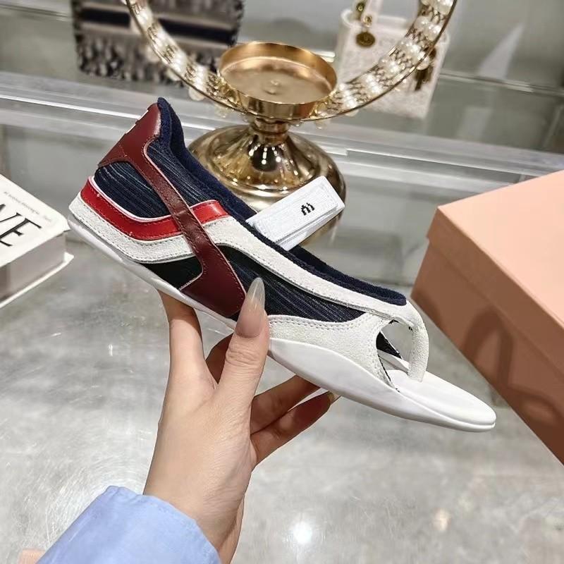 

One-word with mezzanine sandals women s summer 2025 new color matching open-toed casual flat-bottom comfortable sports Mary Jane 35 синий