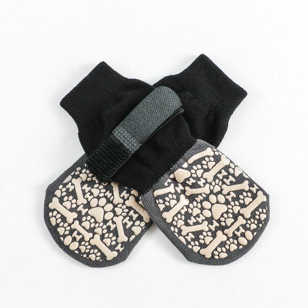 4pcs Fashion Anti-Slip Dog Socks Anti-Scratch Strong Grip Paw Protection Socks Silent Adjustable Straps Cat Socks Indoor