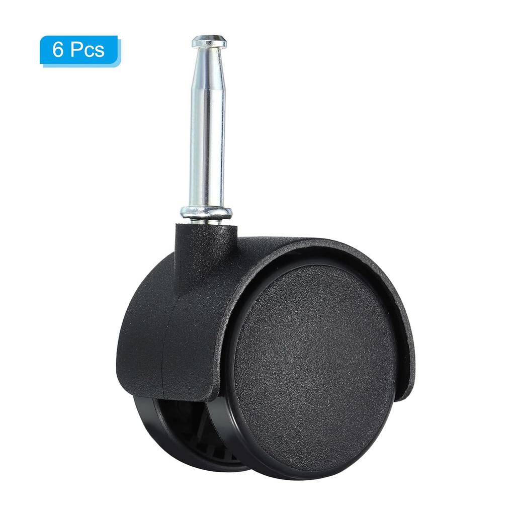 PATIKIL 2 Inch Swivel Stem Casters, 6 Pack Nylon 360 Degree Insert Swivel Stem Wheels with Brake for Chair Shelf Furniture Replacement, Black