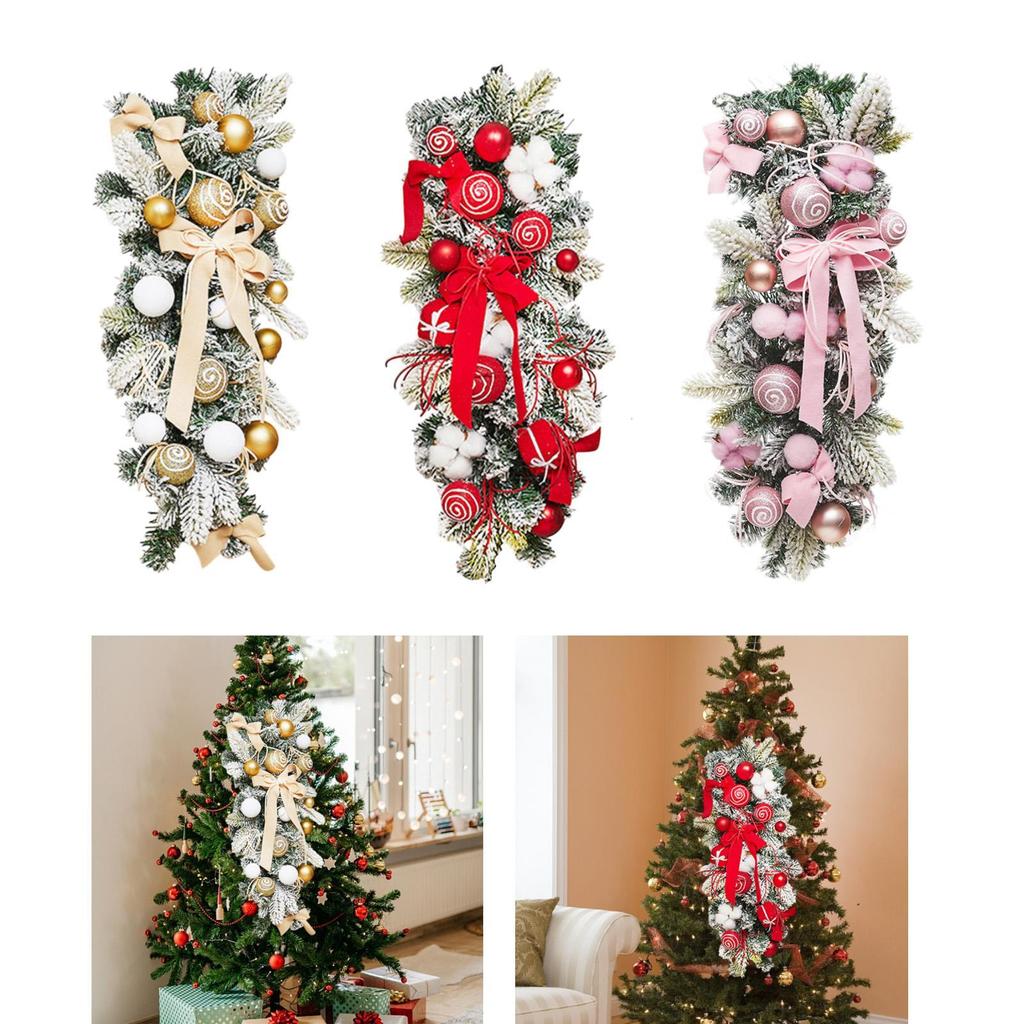 Christmas Stairway Swag with Lights Holiday Artificial Ornament for Stairs Dining Room Front Door Background Wall Living Room